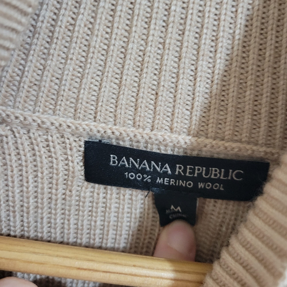 Banana Republic Mock Neck Responsible Wool Merino Mini Dress M Sand Dune - Picture 6 of 10